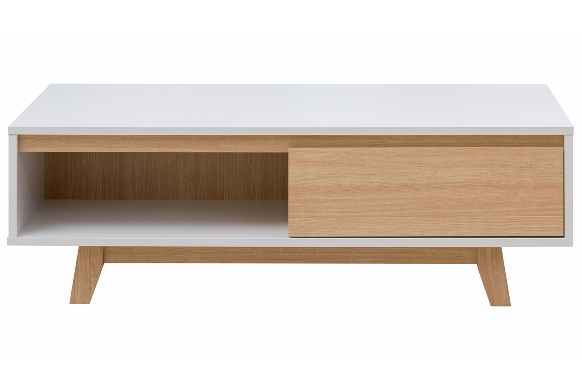 Mesa de centro nrdica blanca brillante y madera LAHTI