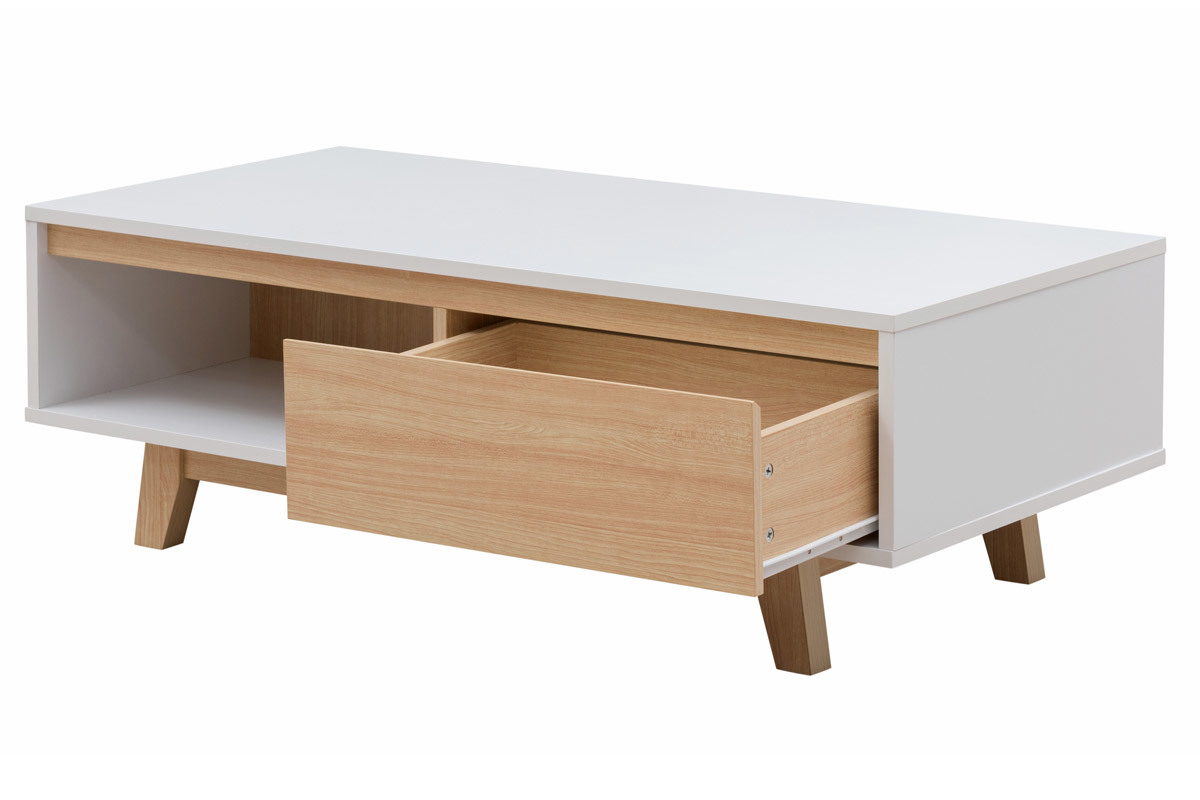 Mesa de centro nrdica blanca brillante y madera LAHTI