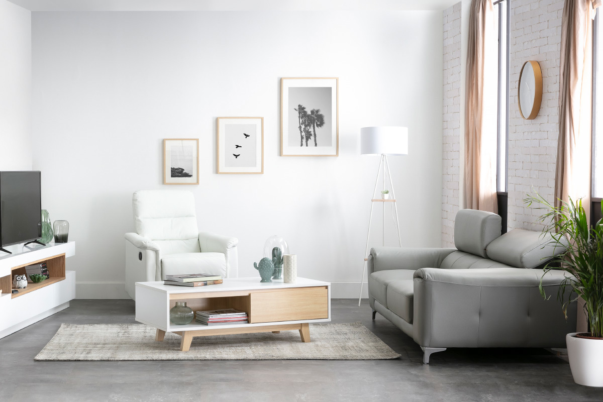 Mesa de centro nrdica blanca brillante y madera LAHTI