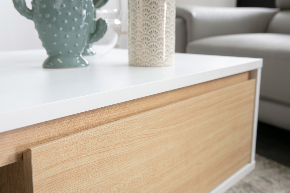 Mesa de centro nrdica blanca brillante y madera LAHTI