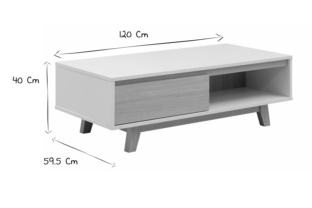 Mesa de centro nrdica blanca brillante y madera LAHTI