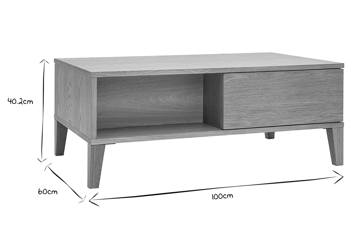 Mesa de centro nrdica con almacenaje de madera clara 100 cm FREDDY