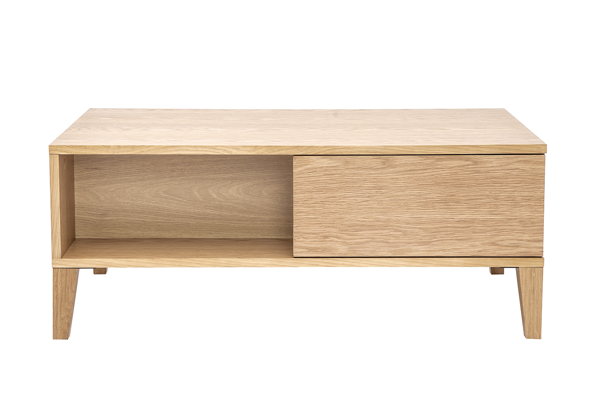 Mesa de centro nrdica con almacenaje de madera clara 100 cm FREDDY