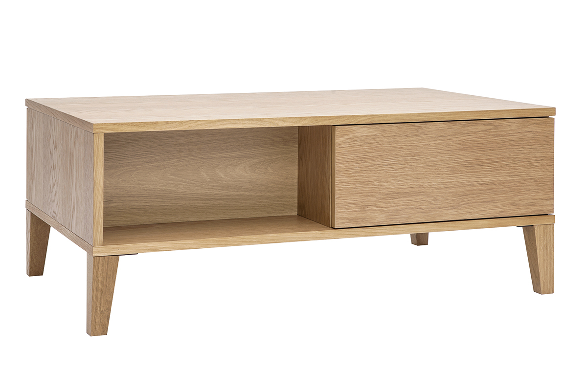 Mesa de centro nrdica con almacenaje de madera clara 100 cm FREDDY