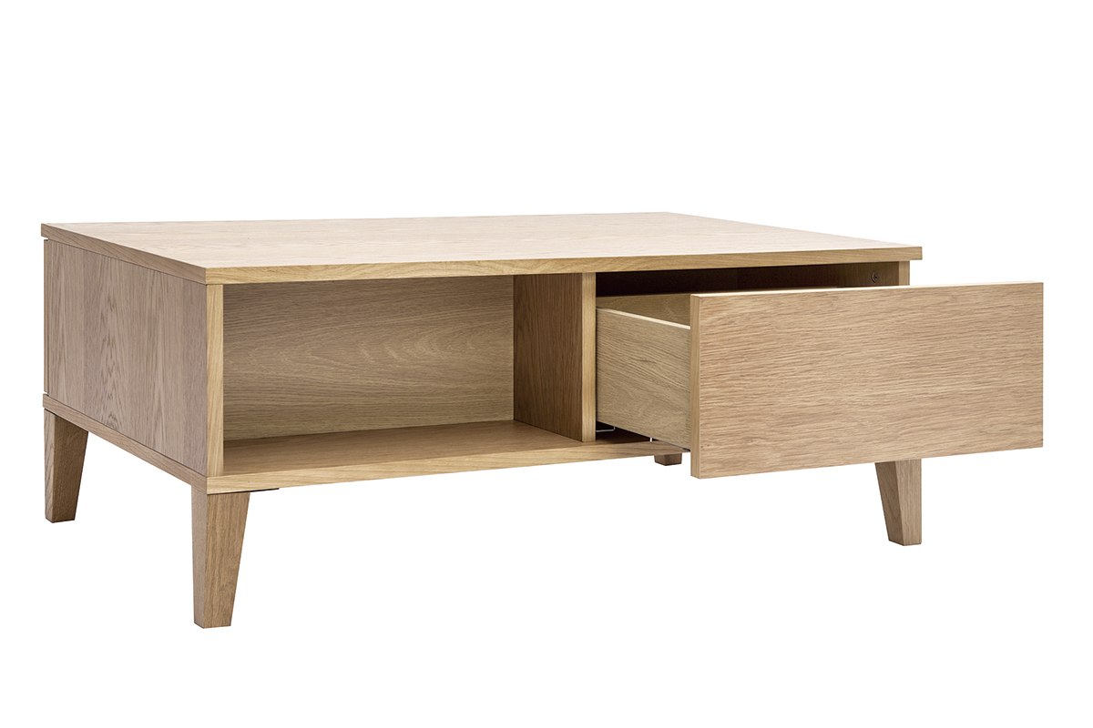 Mesa de centro nrdica con almacenaje de madera clara 100 cm FREDDY