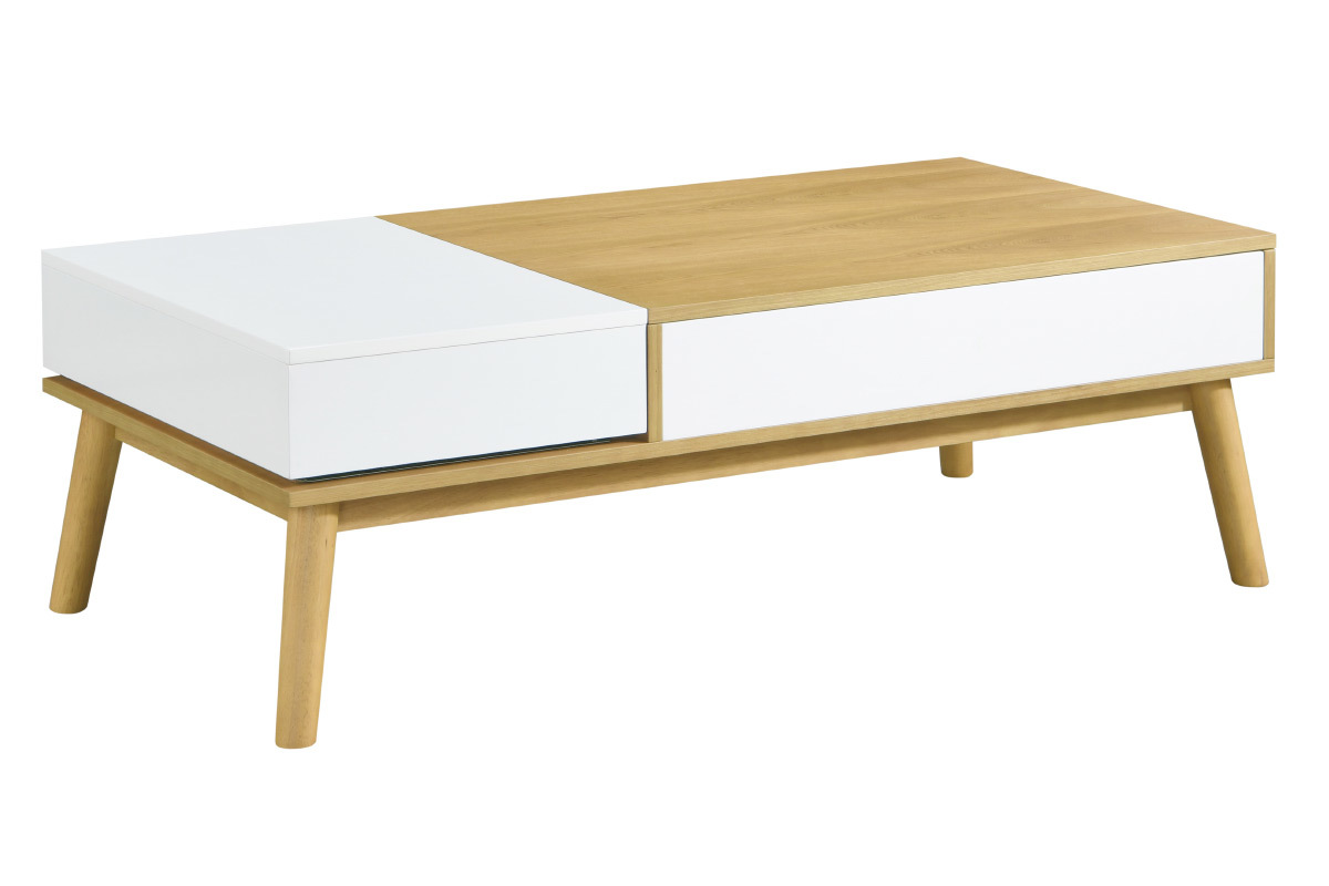 Mesa de centro nrdica madera clara y blanca con almacenaje TALIA
