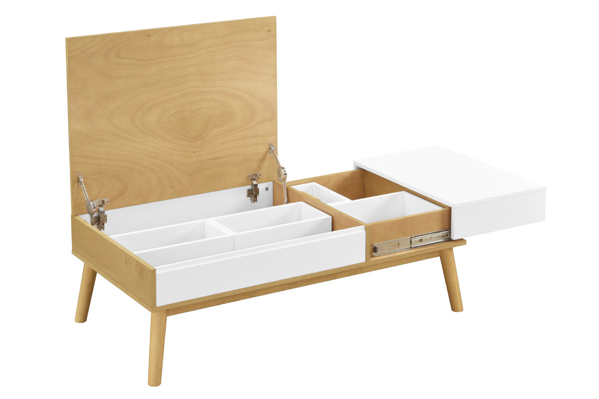 Mesa de centro nrdica madera clara y blanca con almacenaje TALIA