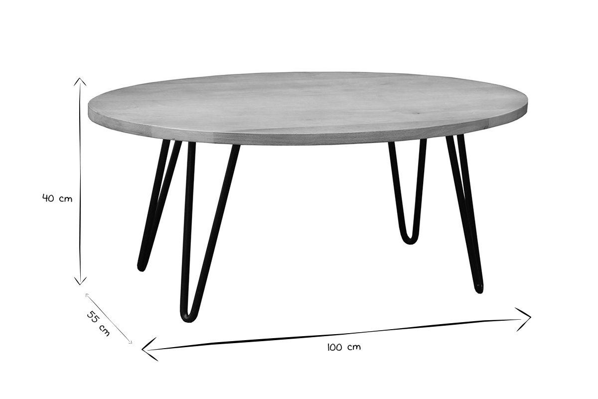 Mesa de centro oval L100 x P55 cm en mango macizo VIBES