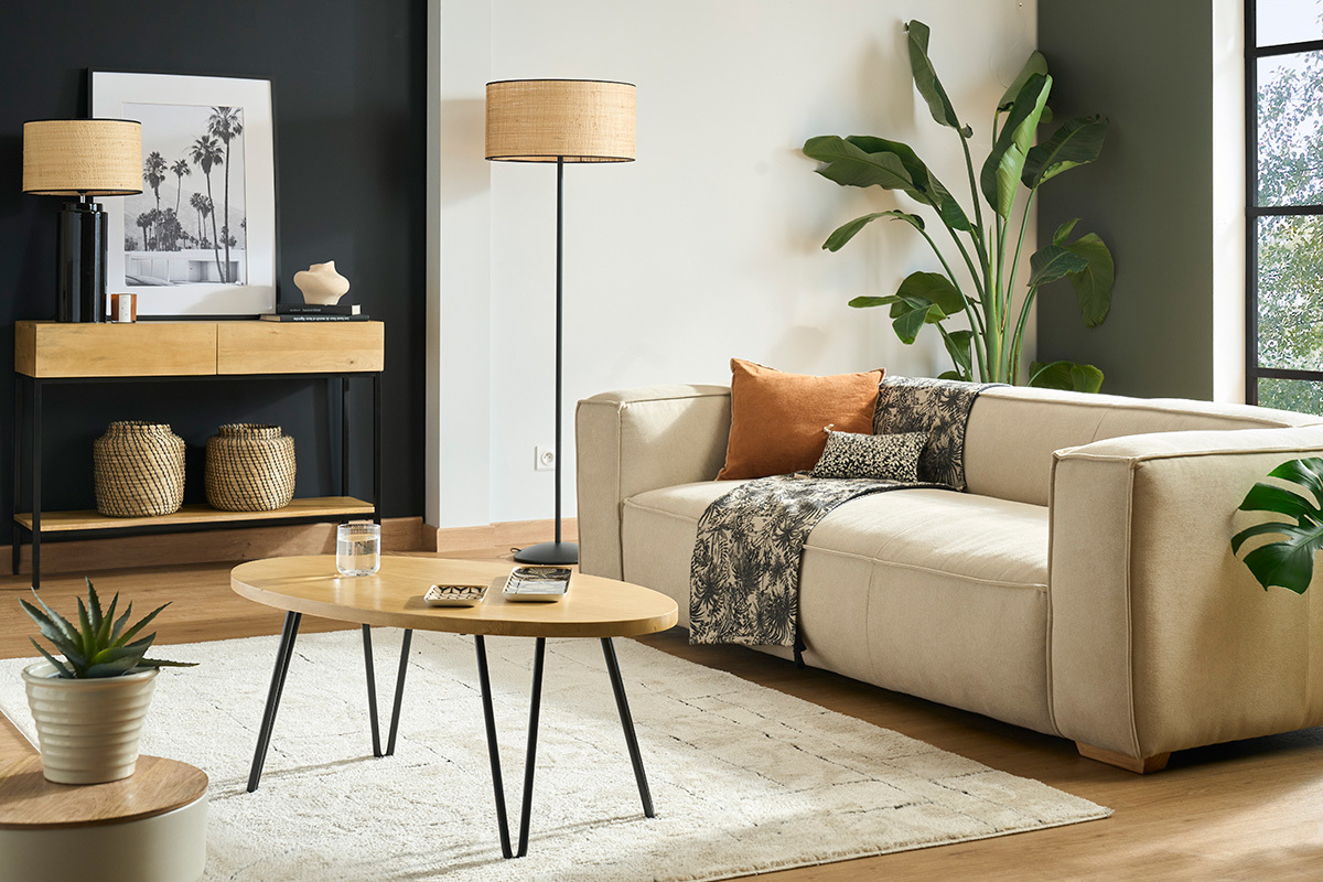 Mesa de centro oval L100 x P55 cm en mango macizo VIBES