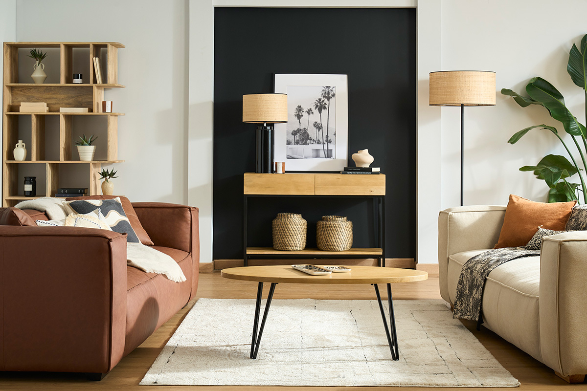 Mesa de centro oval L100 x P55 cm en mango macizo VIBES