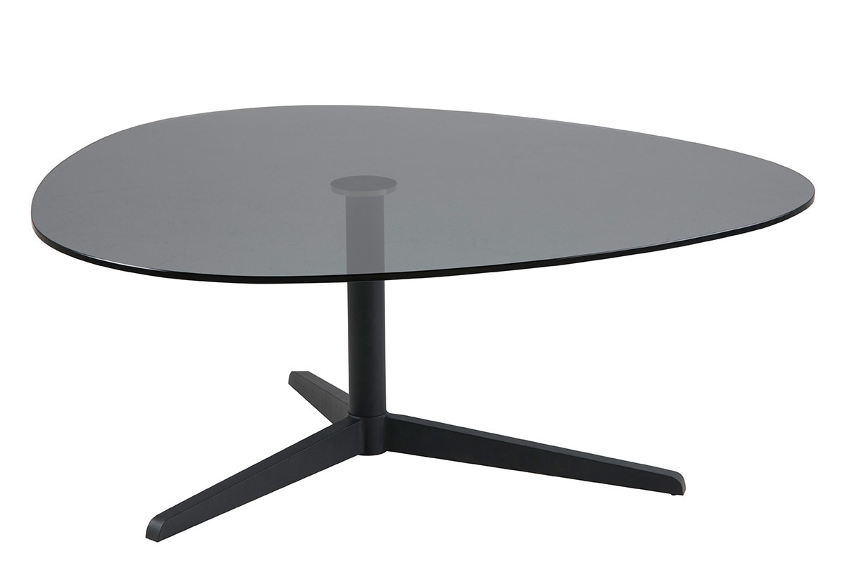 Mesa de centro oval negra en cristal ahumado y metal GALET