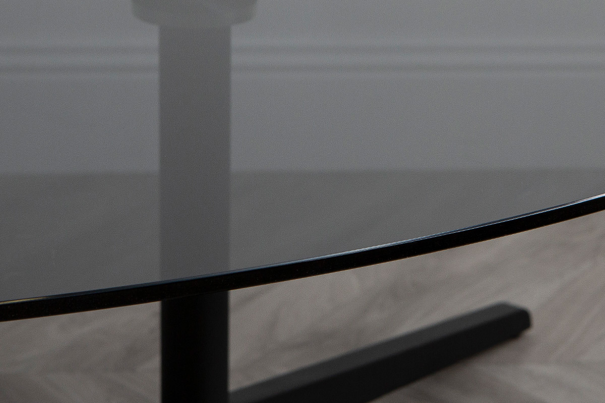 Mesa de centro oval negra en cristal ahumado y metal GALET