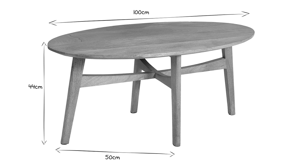 Mesa de centro ovalada de madera de mango maciza clara 100cm PALEY