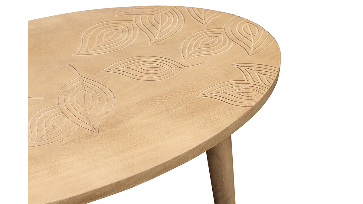 Mesa de centro ovalada tnica de madera maciza de mango tallada KAFFIR