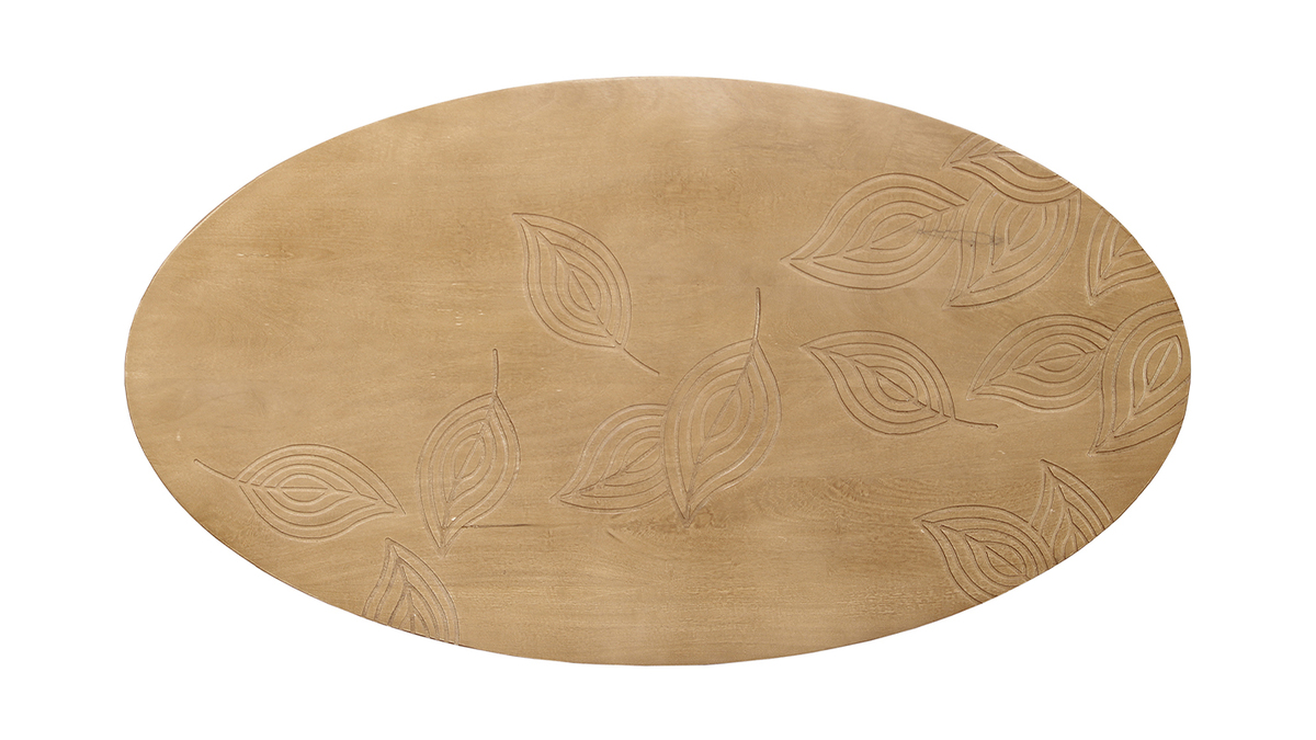 Mesa de centro ovalada tnica de madera maciza de mango tallada KAFFIR