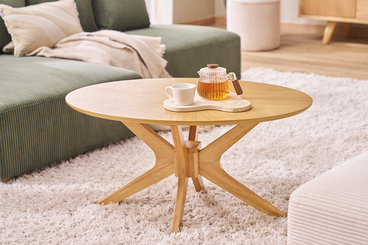 Mesa de centro ovalada madera clara roble L90 cm DIELLI