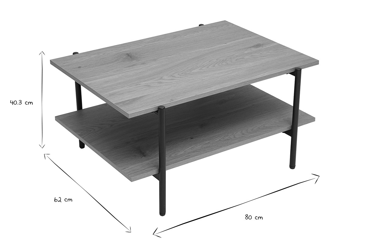 Dimensiones de la mesa de centro PIPPA en blanco y negro: L80 x P62 x H40,3 cm
