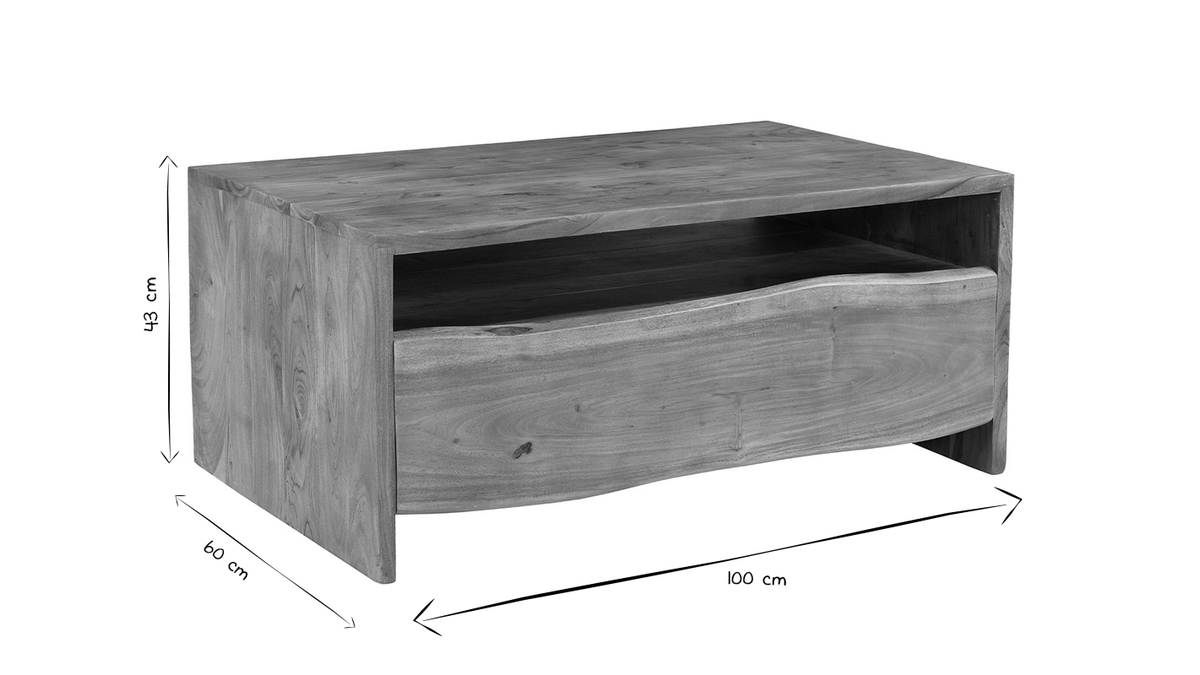 Mesa de centro rectangular con almacenaje de madera maciza 100 cm BOHEMIAN