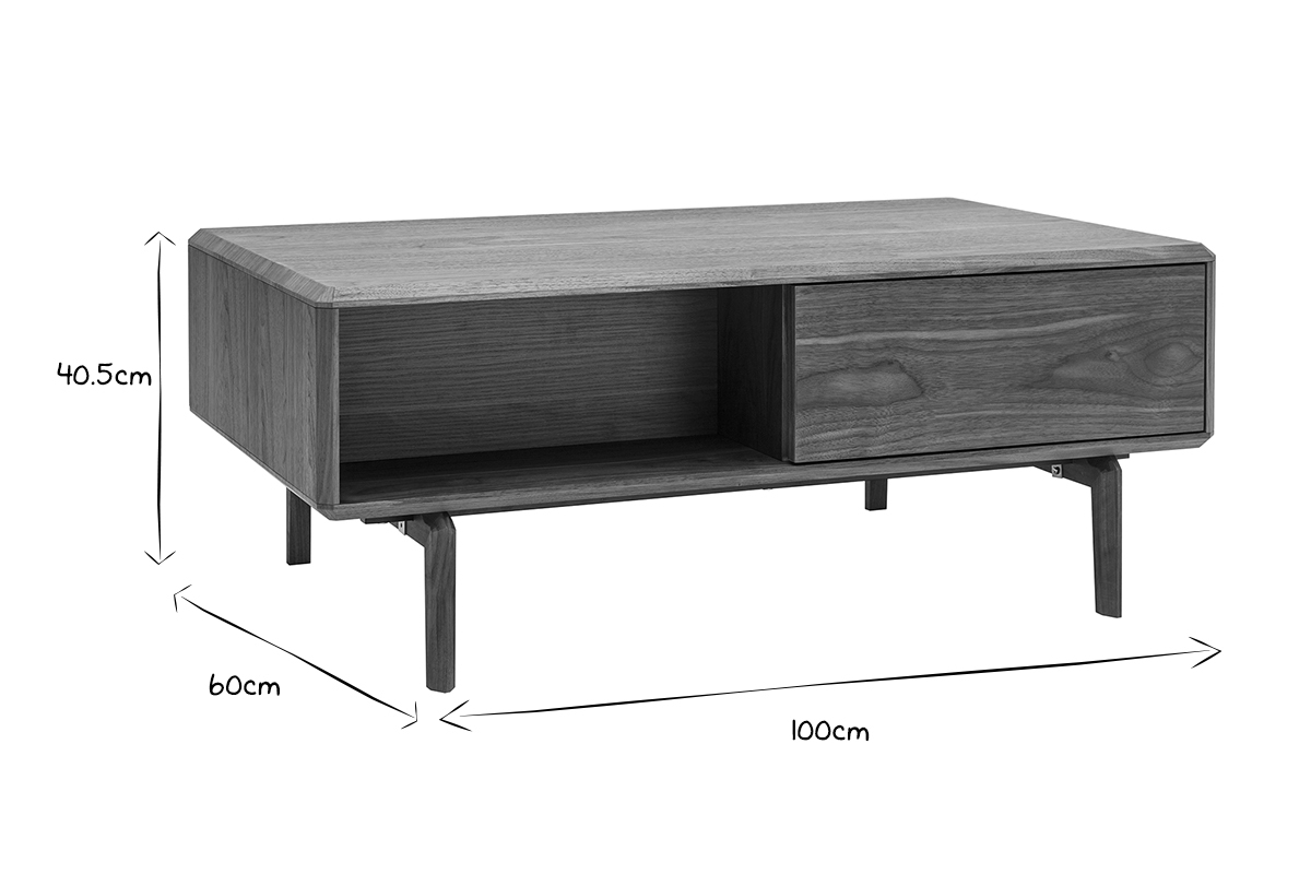Mesa de centro rectangular con almacenaje en madera oscura de nogal L100 cm SUVA