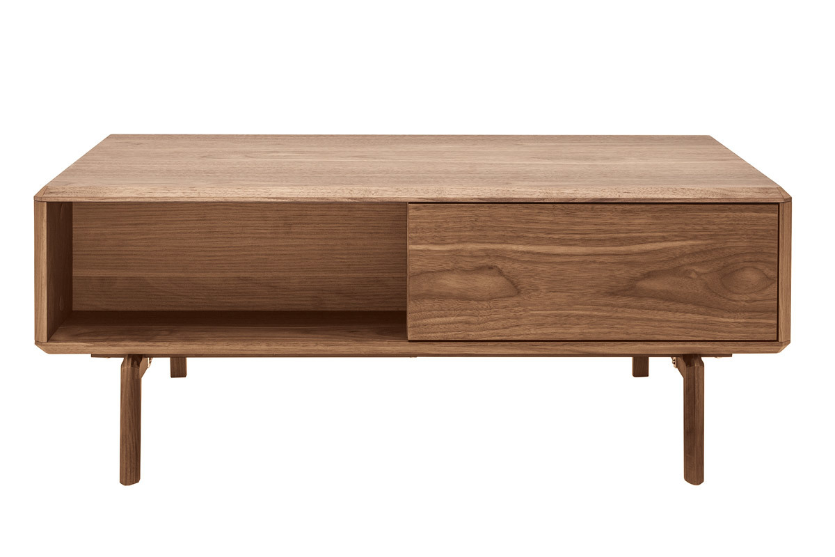 Mesa de centro rectangular con almacenaje en madera oscura de nogal L100 cm SUVA