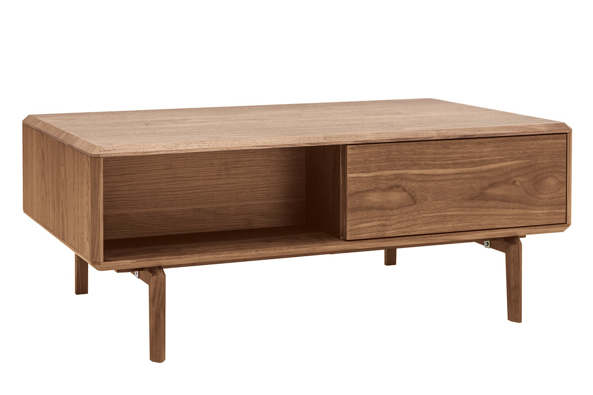 Mesa de centro rectangular con almacenaje en madera oscura de nogal L100 cm SUVA