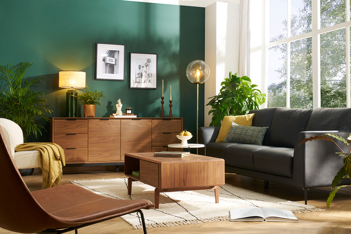 Mesa de centro rectangular con almacenaje en madera oscura de nogal L100 cm SUVA