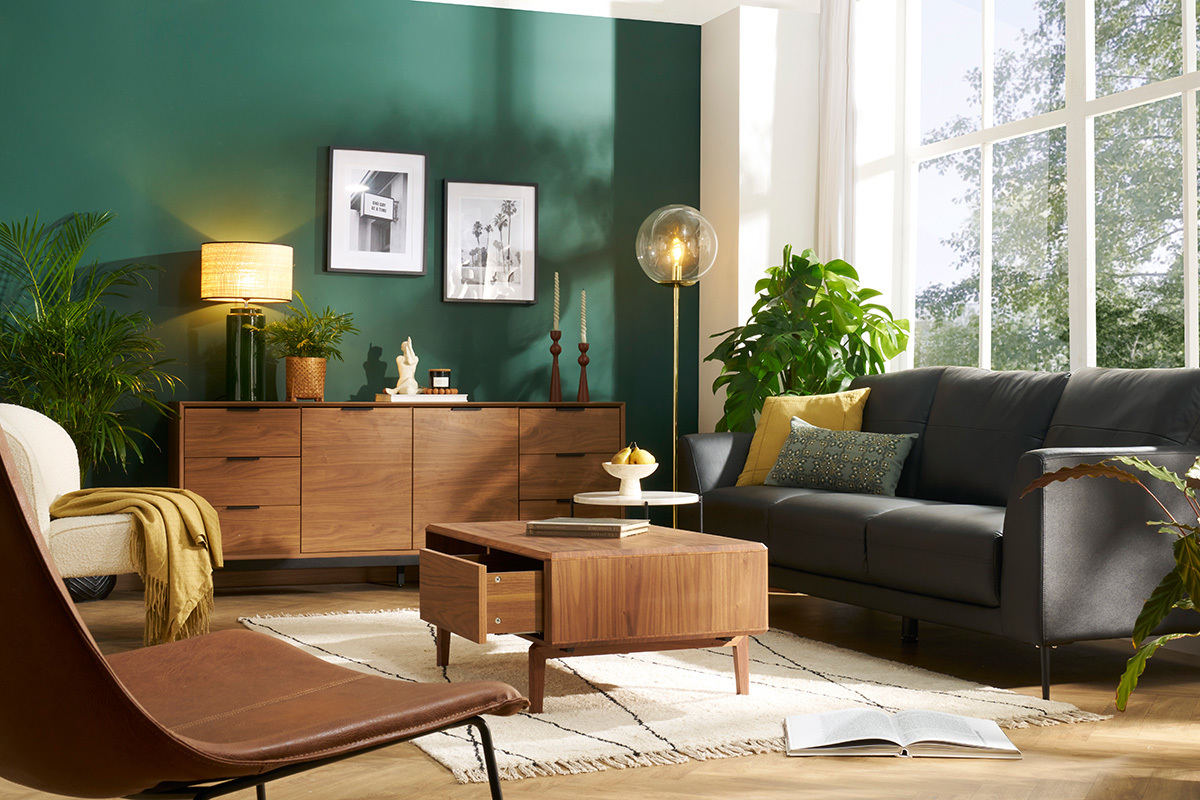 Mesa de centro rectangular con almacenaje en madera oscura de nogal L100 cm SUVA