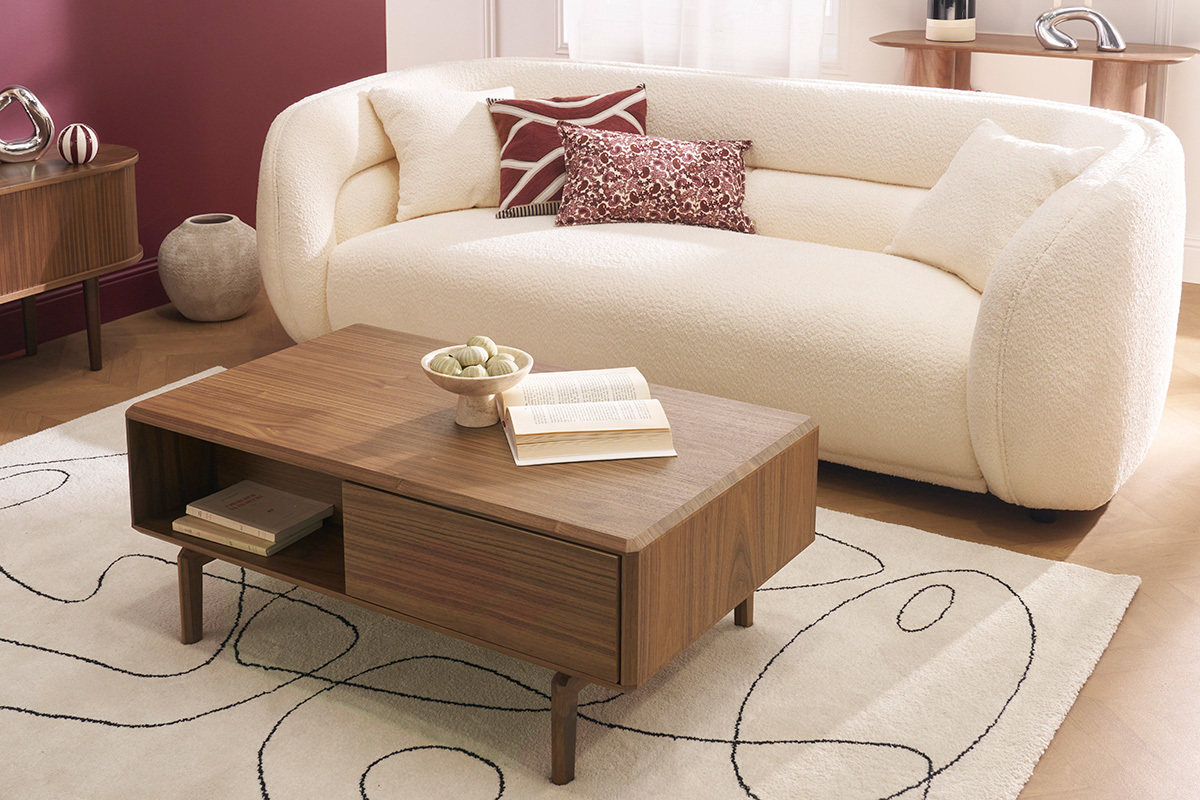 Mesa de centro rectangular con almacenaje en madera oscura de nogal L100 cm SUVA