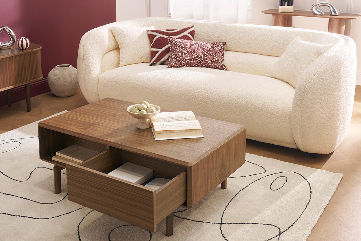 Mesa de centro rectangular con almacenaje en madera oscura de nogal L100 cm SUVA