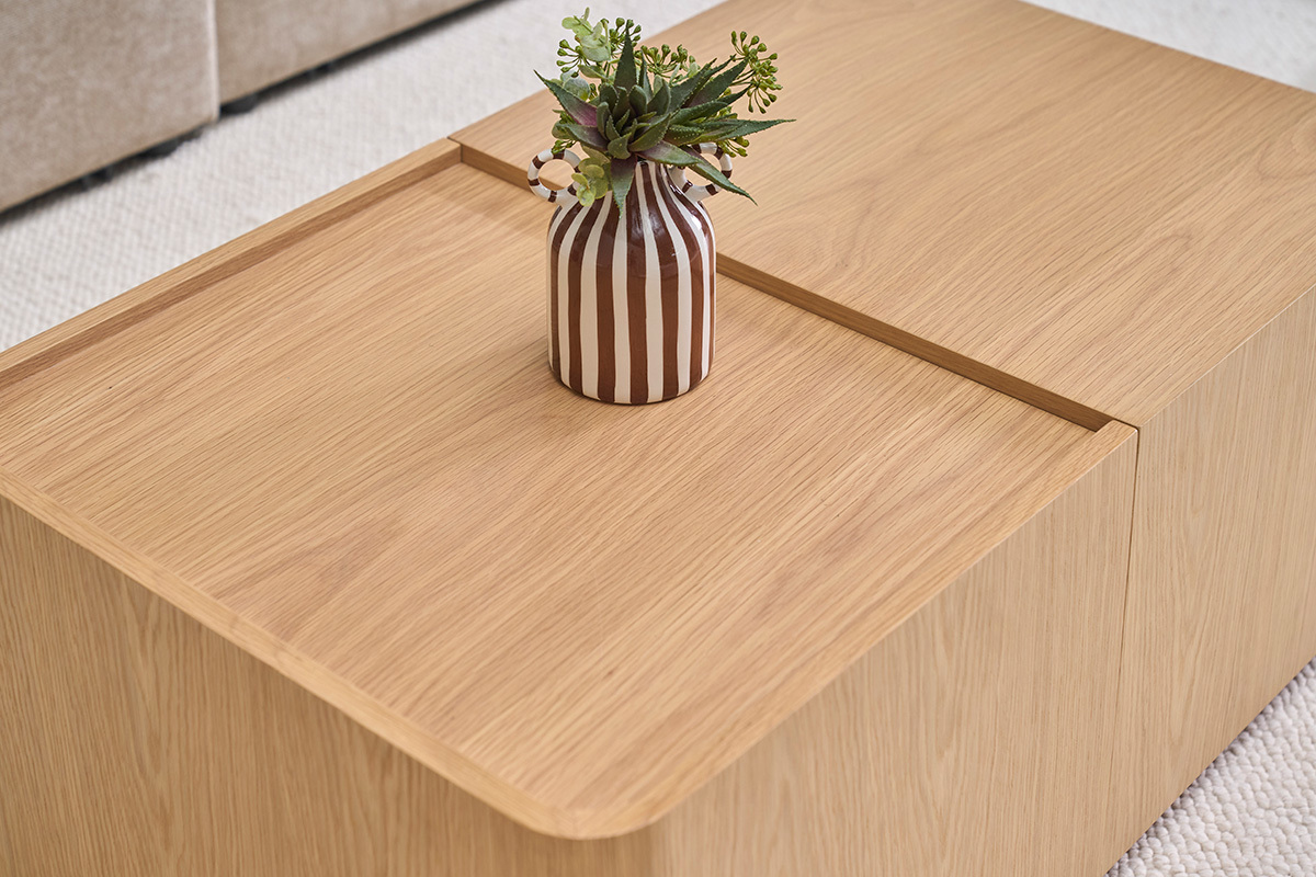 Mesa de centro rectangular de madera clara roble con almacenaje L100 cm BELLY