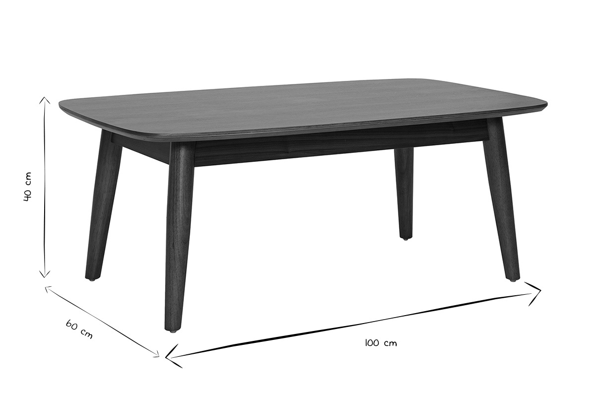 Dimensiones de la mesa de centro rectangular en negro y blanco: L100 cm x P60 cm x H40 cm.
