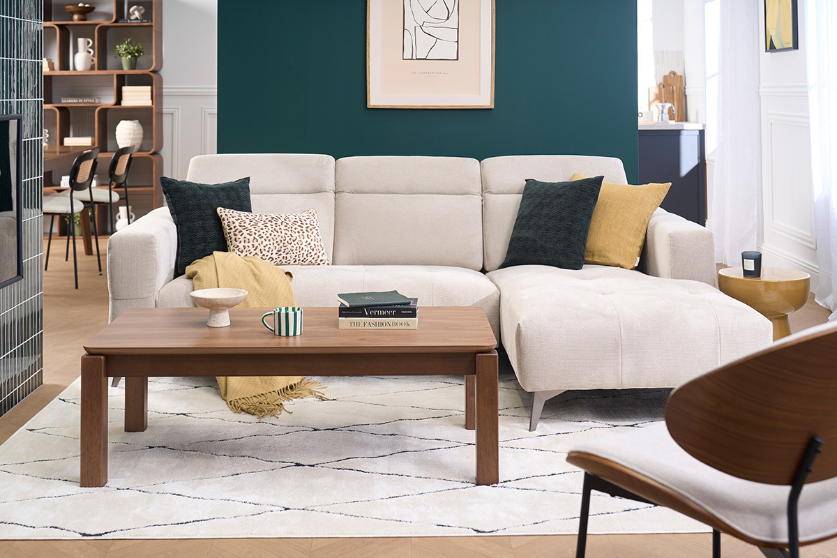 Mesa de centro rectangular de madera oscura nogal L120 cm RAYA
