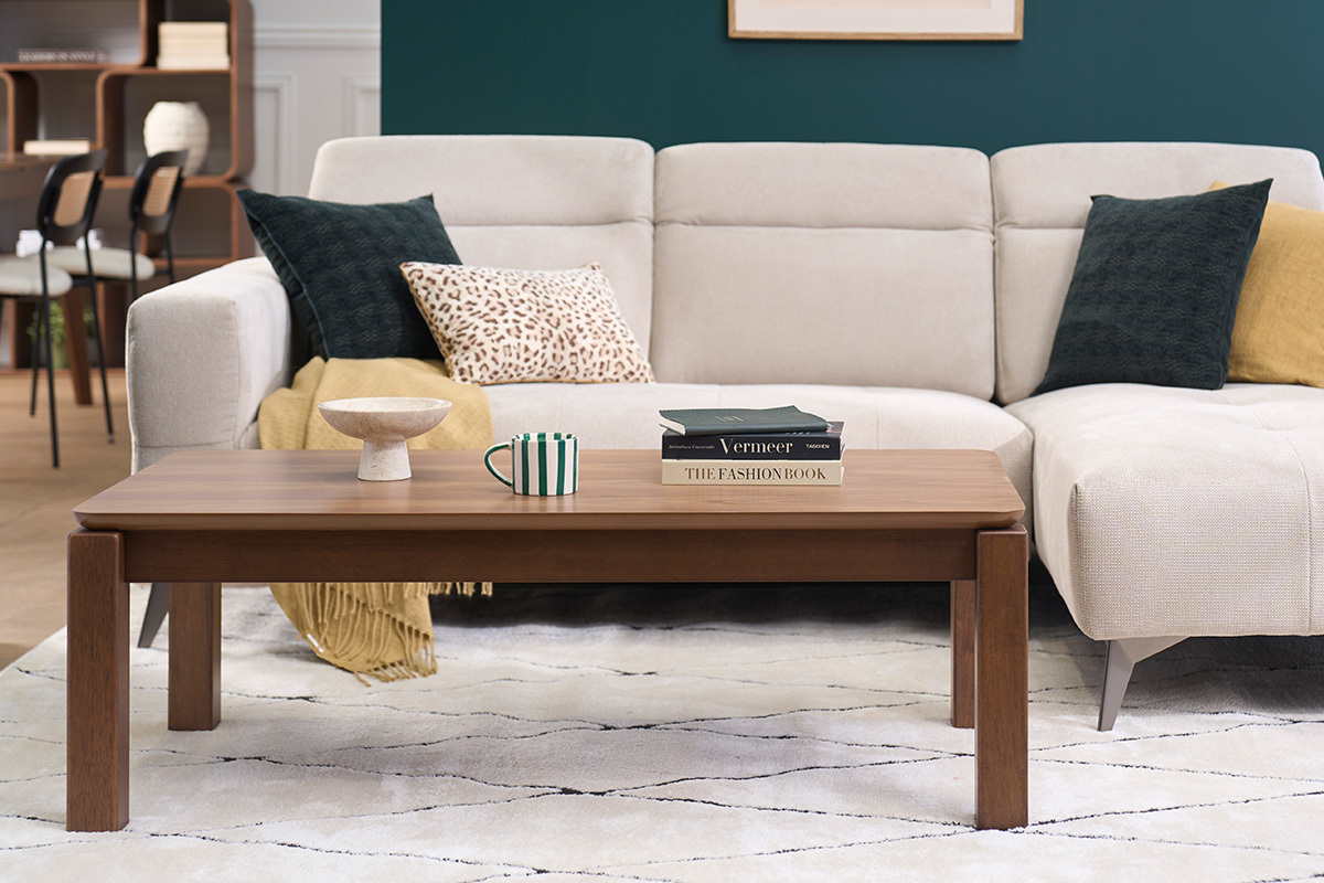 Mesa de centro rectangular de madera oscura nogal L120 cm RAYA