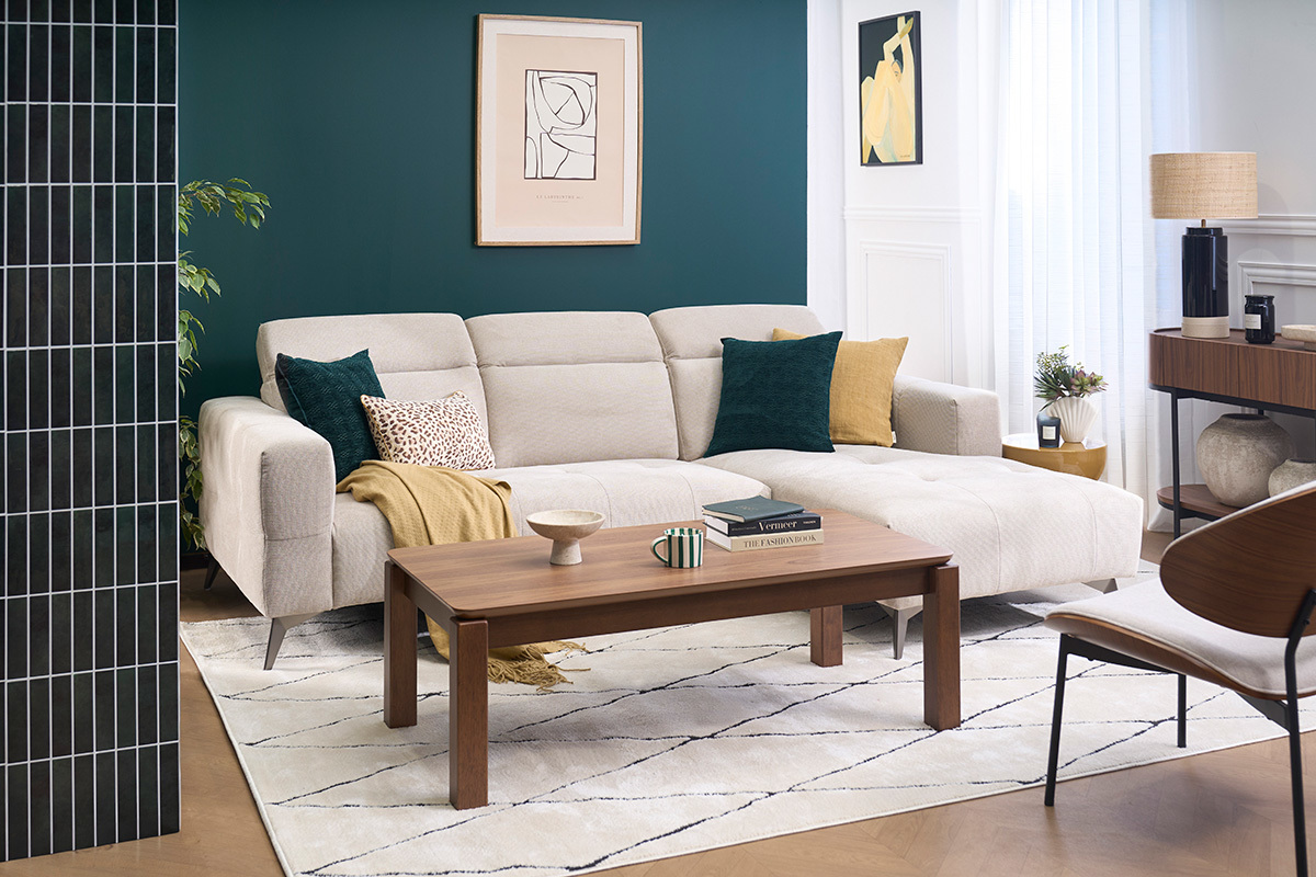 Mesa de centro rectangular de madera oscura nogal L120 cm RAYA