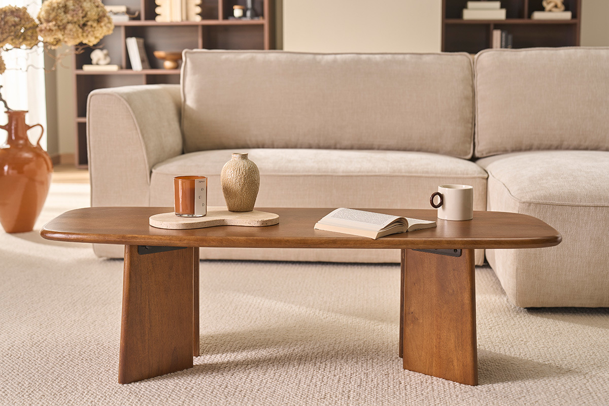 Mesa de Centro Rectangular en Madera de Mango Maciza Tintada L120 cm SOTA