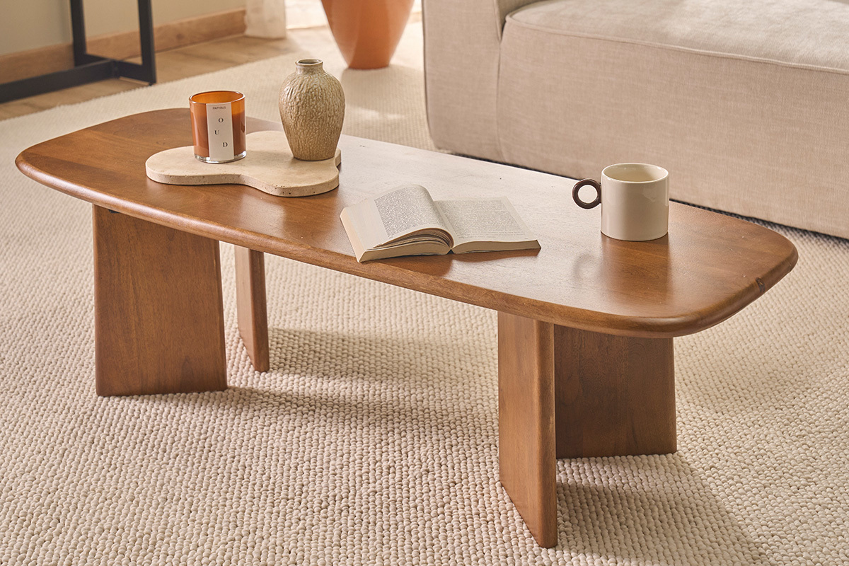 Mesa de Centro Rectangular en Madera de Mango Maciza Tintada L120 cm SOTA