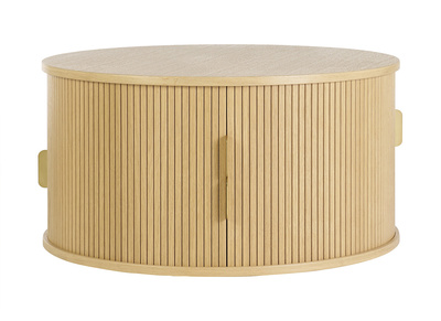 Mesa de centro redonda acabado roble claro roble con 2 puertas correderas D80 cm EPIC