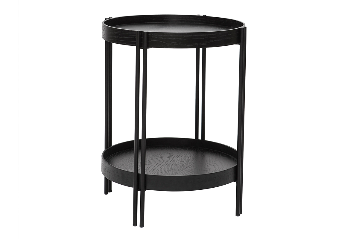 Mesa de centro redonda acabado roble negro y metal D45 cm TWICE