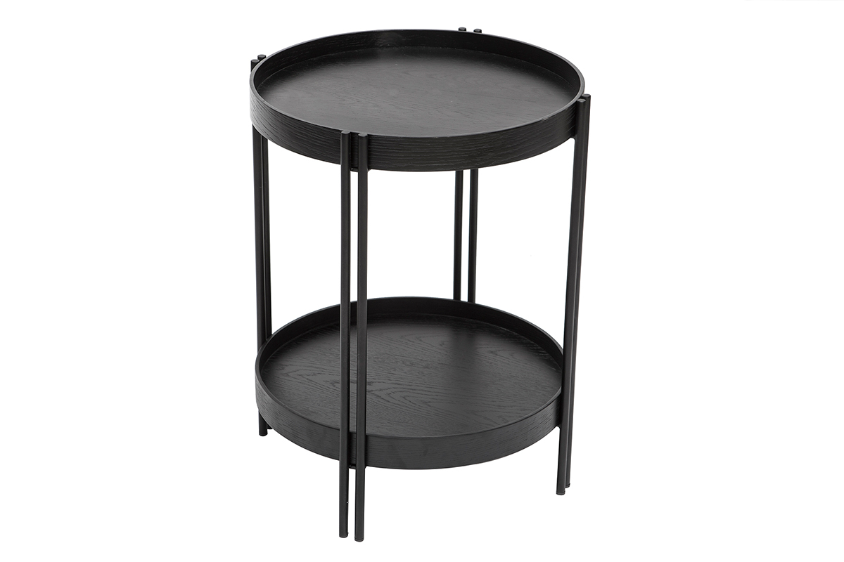 Mesa de centro redonda acabado roble negro y metal D45 cm TWICE