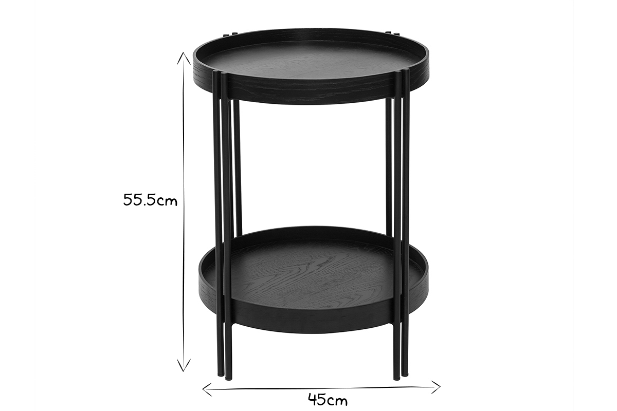 Mesa de centro redonda acabado roble negro y metal D45 cm TWICE