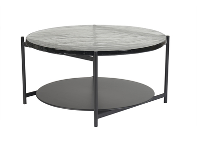 Mesa de centro redonda con doble tablero de cristal reciclado y metal negro 85 cm WELLE