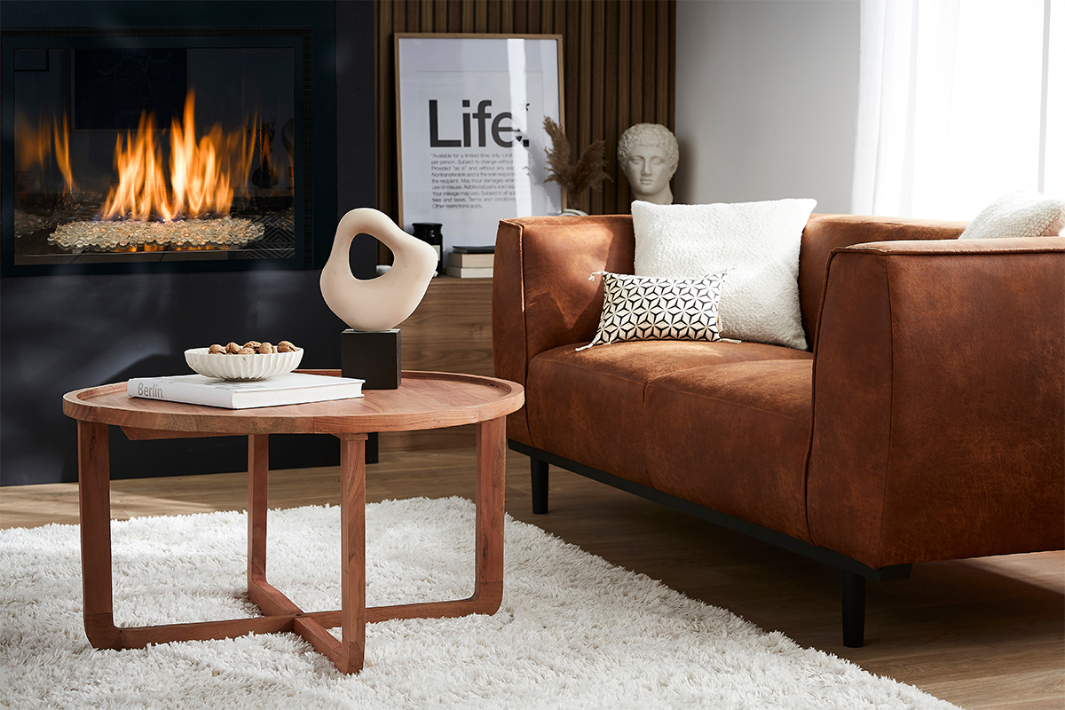 Mesa de centro redonda de acacia maciza 80cm HITA