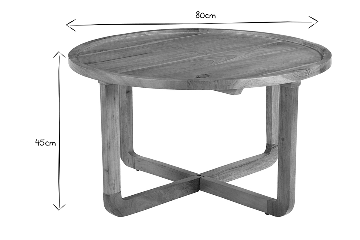 Mesa de centro redonda de acacia maciza 80cm HITA