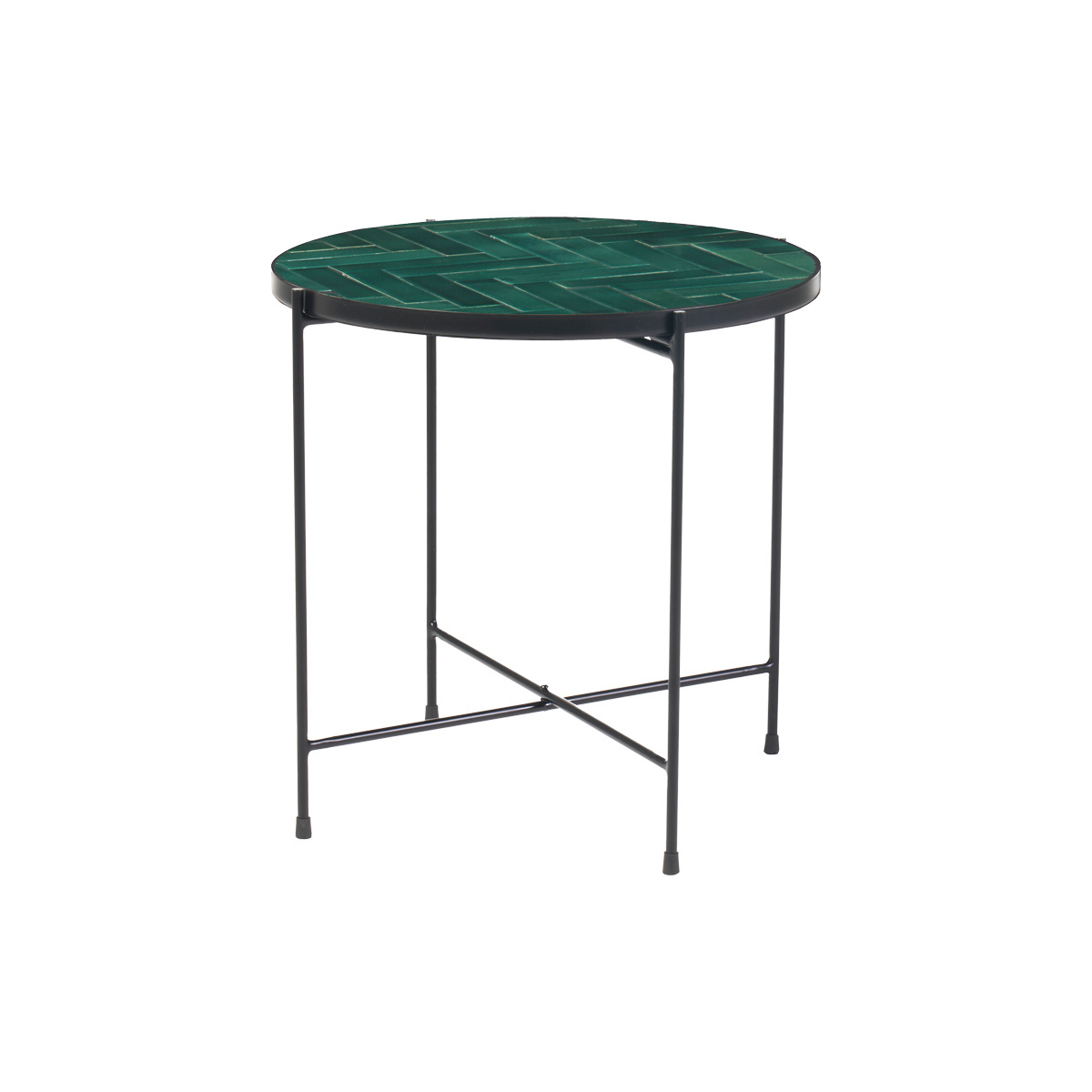 Mesa de centro redonda de cerámica verde oscuro y metal negro D50 cm KOTTA
