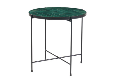 Mesa de centro redonda de cerámica verde oscuro y metal negro D50 cm KOTTA