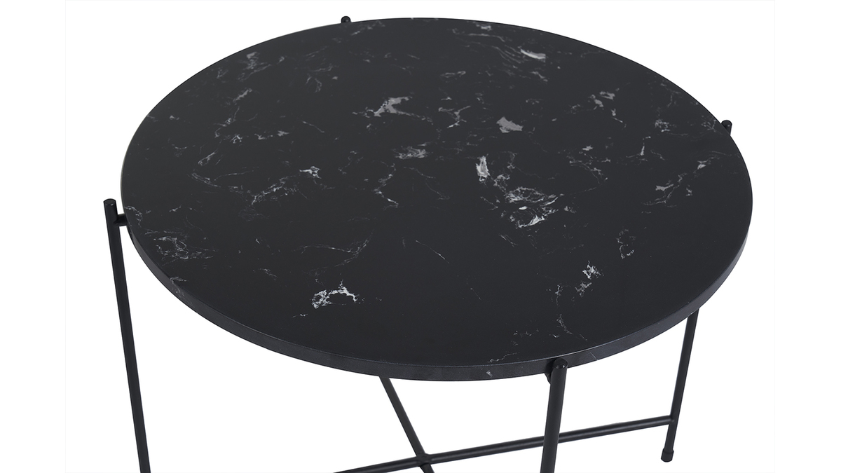 Mesa de centro redonda de diseo de mrmol negro y metal 52 cm SARDA