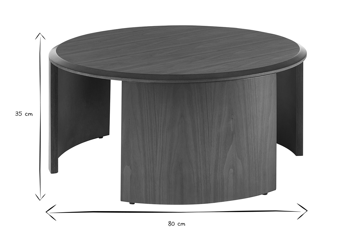 Dimensiones de la mesa baja redonda ZAHRA en blanco y negro, di�metro 80 cm, altura 35 cm.