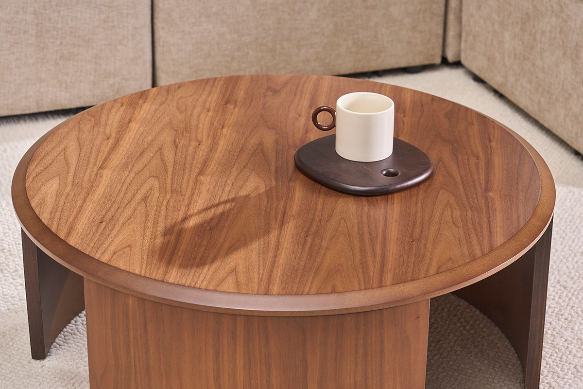 Mesa de centro redonda de dise�o en madera oscura nogal D80 cm ZAHRA
