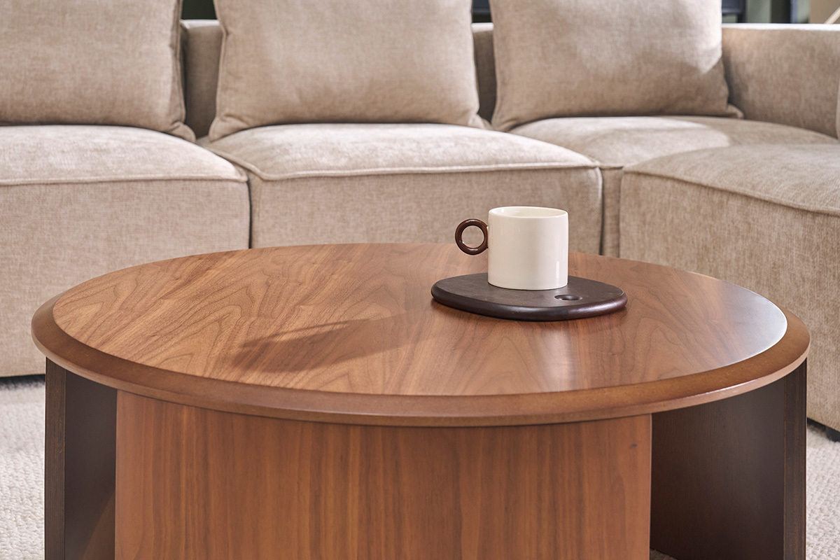 Mesa de centro redonda de dise�o en madera oscura nogal D80 cm ZAHRA