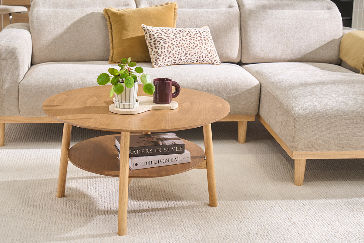 Mesa de centro redonda de madera clara D80 cm MALVA